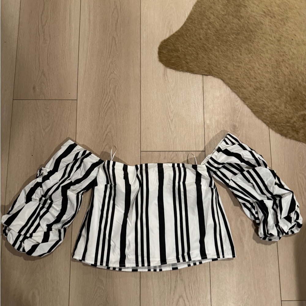 Mare x Anthropologie Black and White Striped Off-Shoulder Blouse